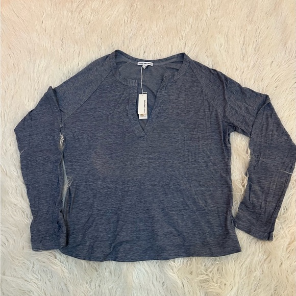 James Perse Split Neck Long Sleeve Tee 4/L NWT Heather Blue - Picture 2 of 7